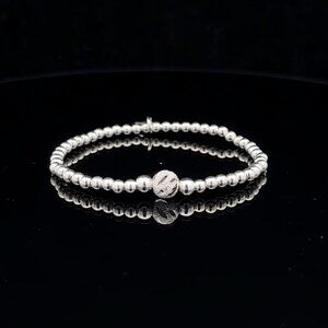 925 Sterling Silver Beaded Stretch Stacking Bracelet Minimalist